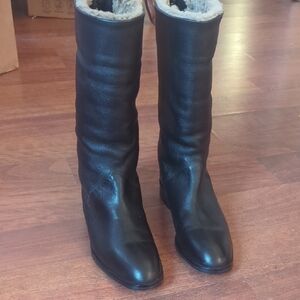 Talbots Black Leather Winter Boots with Fur Lining
